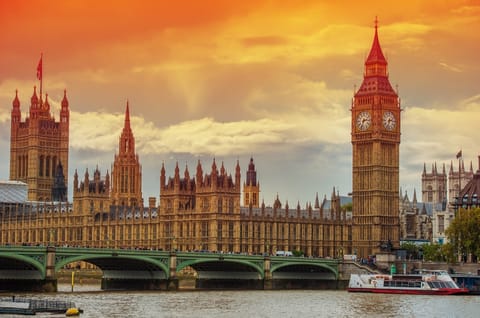 The Palace of Westminster at the Big Ben at sunset